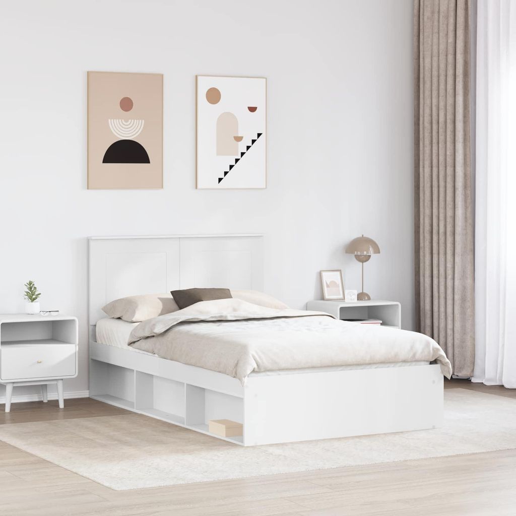 "Winter Sale" Bettrahmen mit Kopfteil Weiß 135 x 190cm Massives Kiefernholz - clorisNeu159993 - Klassische BettenJugendbett Tagesbett