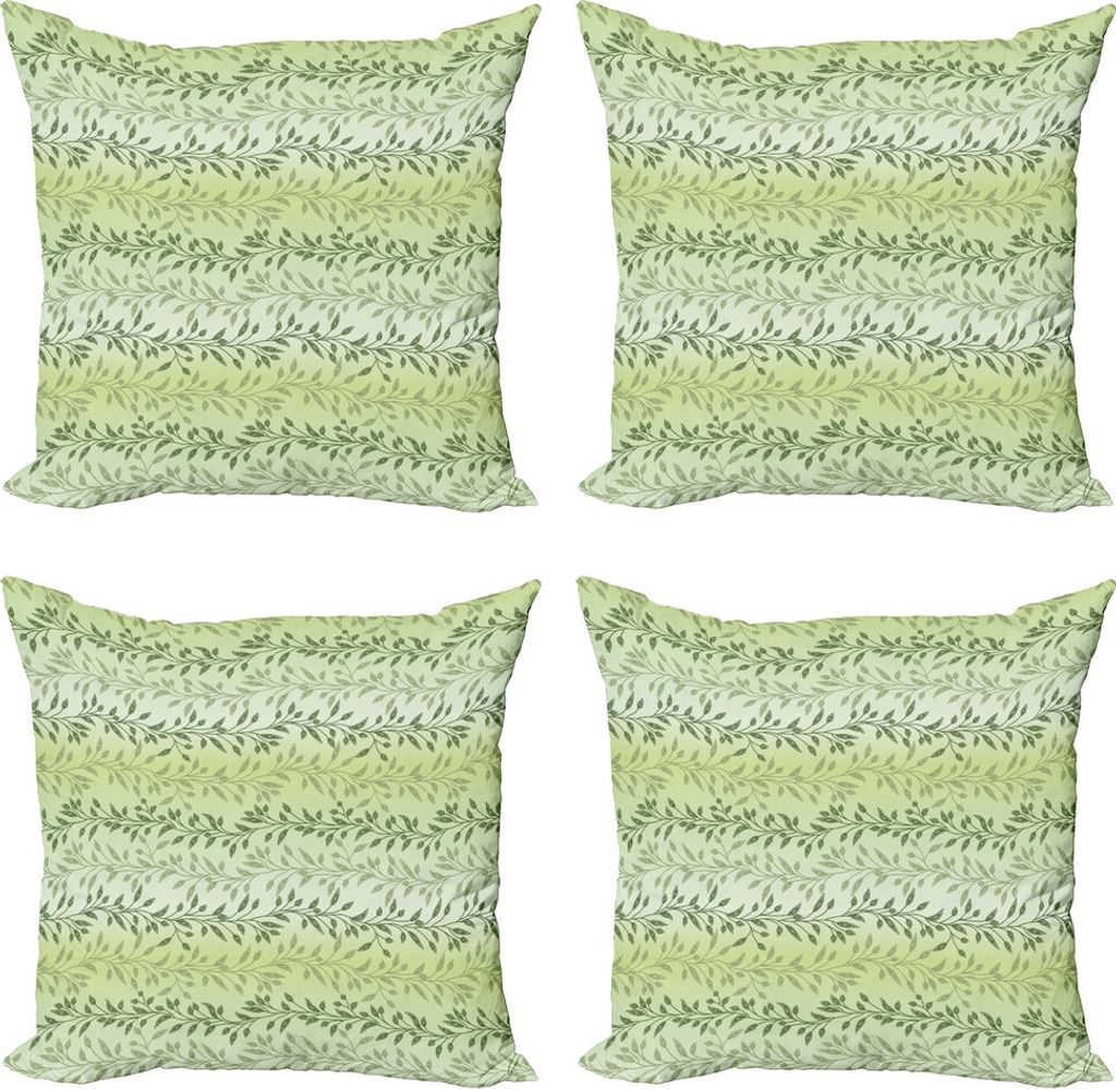 ABAKUHAUS Blätter Kissenbezug Set (4 Stück), Venetian Inspired Flora, Moderner Doppelseitiger Digitaldruck, 40 cm x 40 cm, Grün Hellgrün