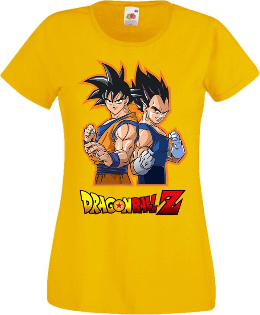 Damen T-Shirt Anime Manga Dragon Anime Manga Ball Z 01 Goku Vegeta, Lady S / Gelb