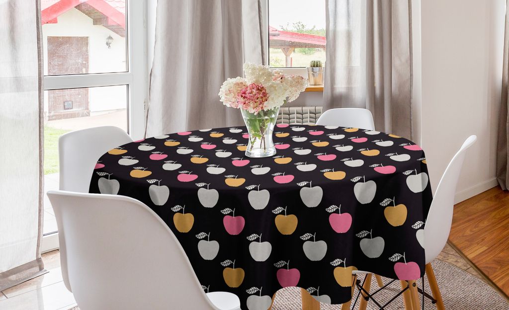 ABAKUHAUS Apfel Runde Tischdecke, Abstract Farbe Frucht-Muster, Kreis Tischdecke Abdeckung für Esszimmer Küche Dekoration, 150 cm, Koksgraue Mult...