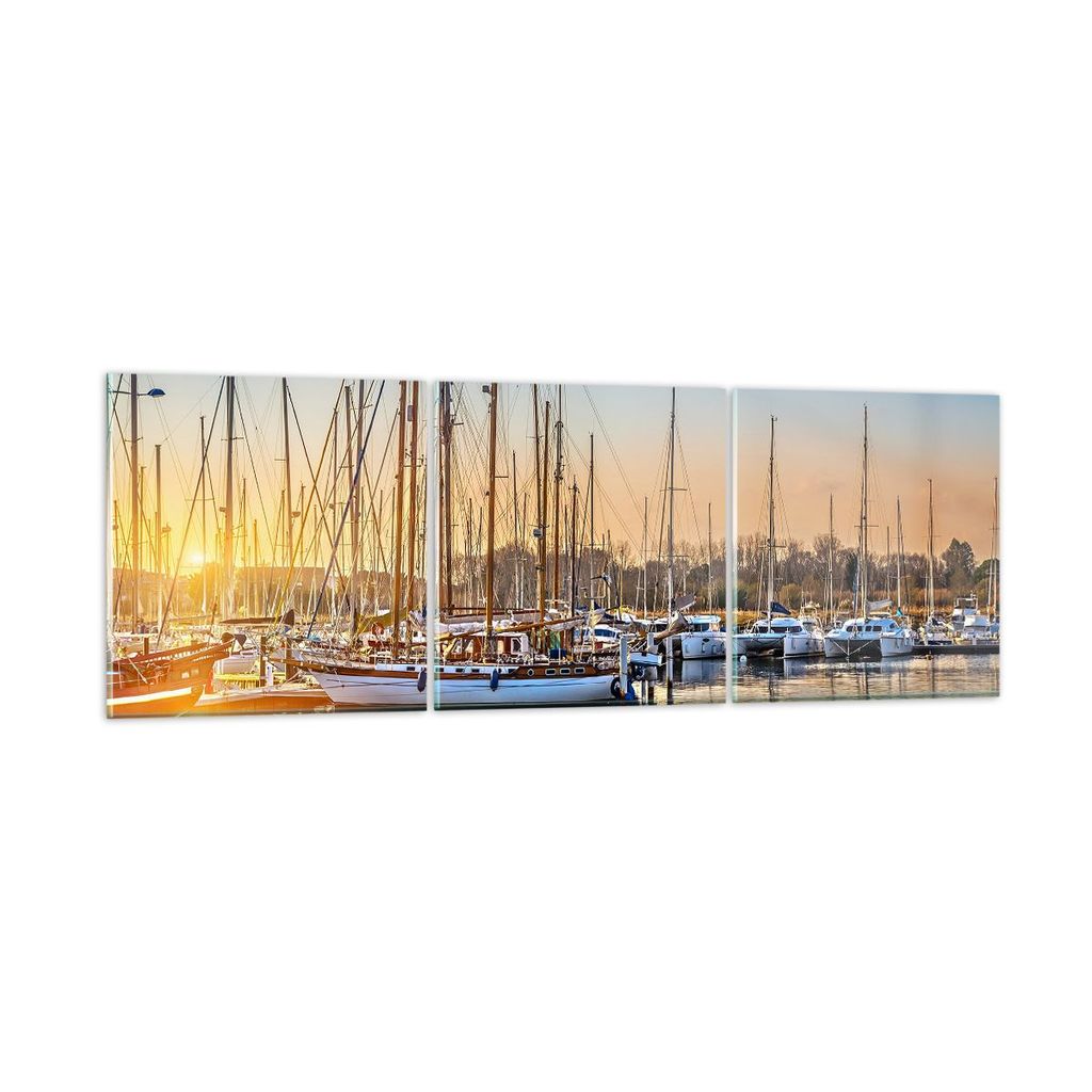 Bilder auf glas - Katamaran Yacht Anker Ankerplatz - 150x50cm - Glasbilder - Wandbilder - Kunstdruck - zum Aufhängen bereit - Wanddekoration aus G...