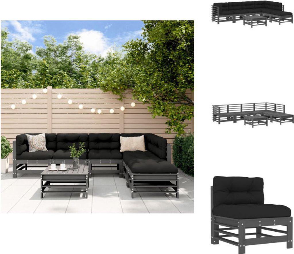 vidaXL 7-tlg. Garten-Lounge-Set mit Kissen Grau Massivholz - Gartenmöbel-Sets