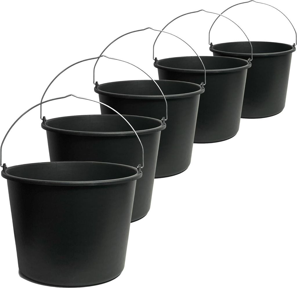 5x Eimer 20 Liter mit Literskala Baueimer, Mörtelkübel, Putzeimer, Malereimer