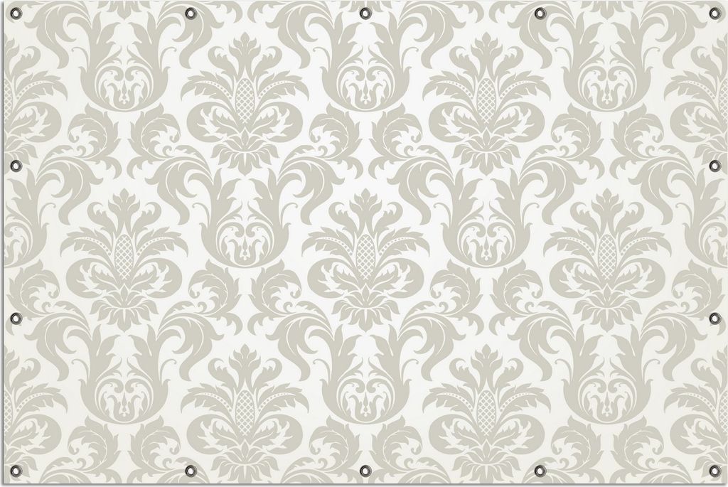 Wallario Outdoor-Poster für Garten oder Balkon, Motiv Königliche Schnörkelei in weiß und beige, in ca. 120 x 180 cm