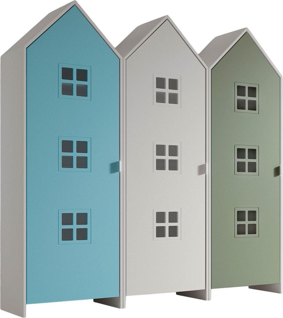 Regalschrank Set Kania 173x37x171 Standregal MDF Weiß /Bunt