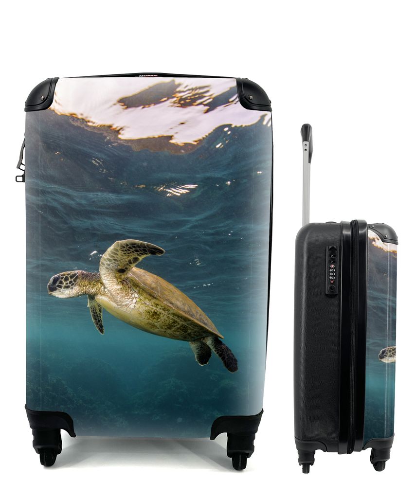MuchoWow Koffer Handgepäck Trolley Rollkoffer Kleine Reisekoffer mit 4 Rollen - Schildkröte im klaren Wasser - Cabin Size < 55x40x23 cm & 55x40...