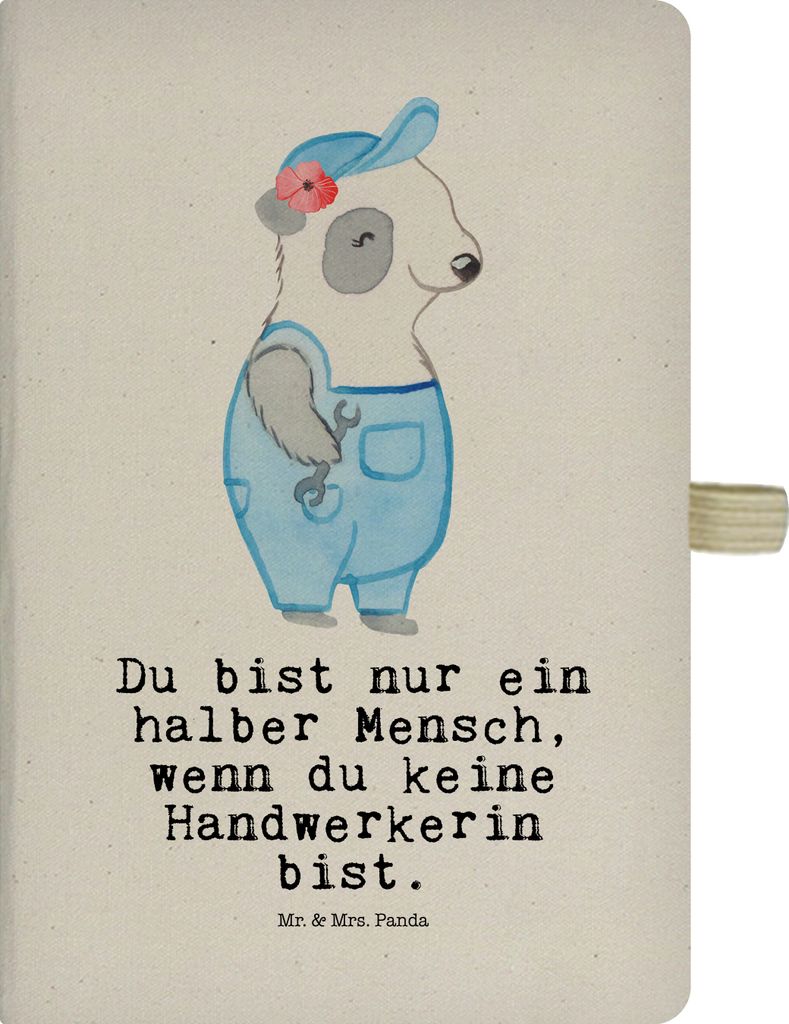 Mr. & Mrs. Panda notizbuch Handwerkerin Herz - Transparent - Geschenk, Witzig, Lustig, Werkstatt, Jubiläum, Tagebuch, Notizheft, Adressbuch, Kladd...