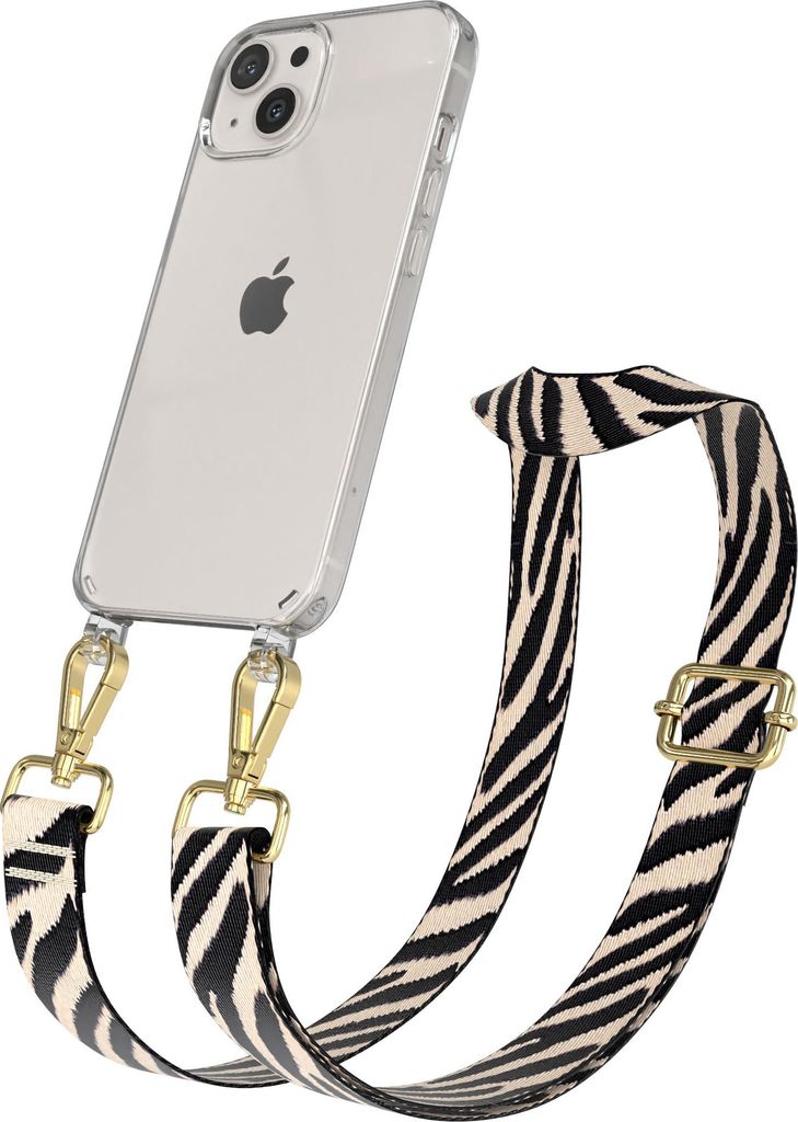 Apple iPhone 13 Chain Eyelets Slim Neck Strap Set Zebra Style 13 Black/Taupe 06 Metall Gold
