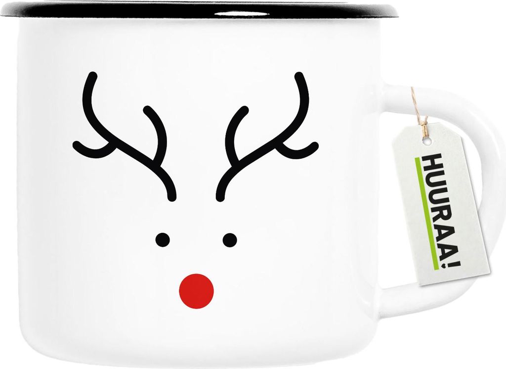 Huuraa Emaille Tasse Rentier Rudolph 300ml Vintage Campingbecher Geschenkidee
