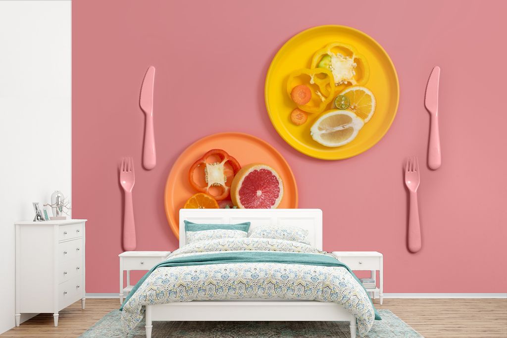 MuchoWow Fototapete für Wohnzimmer oder Schlafzimmer Wandtapete Vinyl Motivtapete Gesundes Essen - 360x240 cm - Vinyl-Tapete