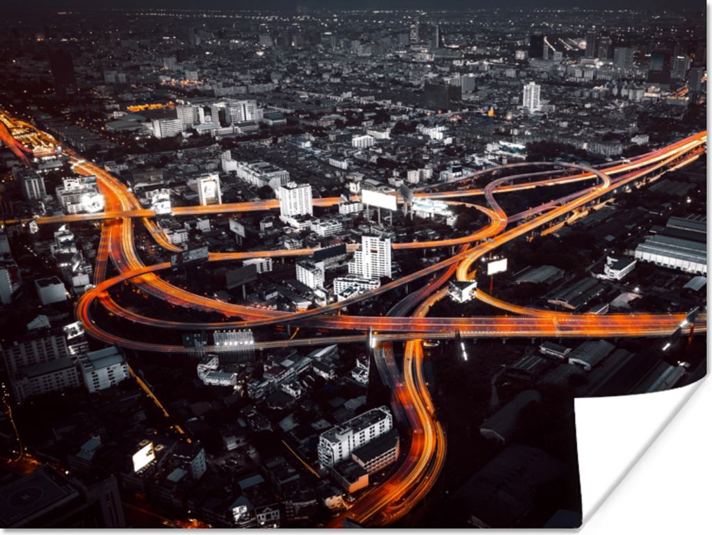 MuchoWow Poster Skyline - Verkehr - Nacht 40x30 cm - Plakate für die Wände - Poster Wohnzimmer