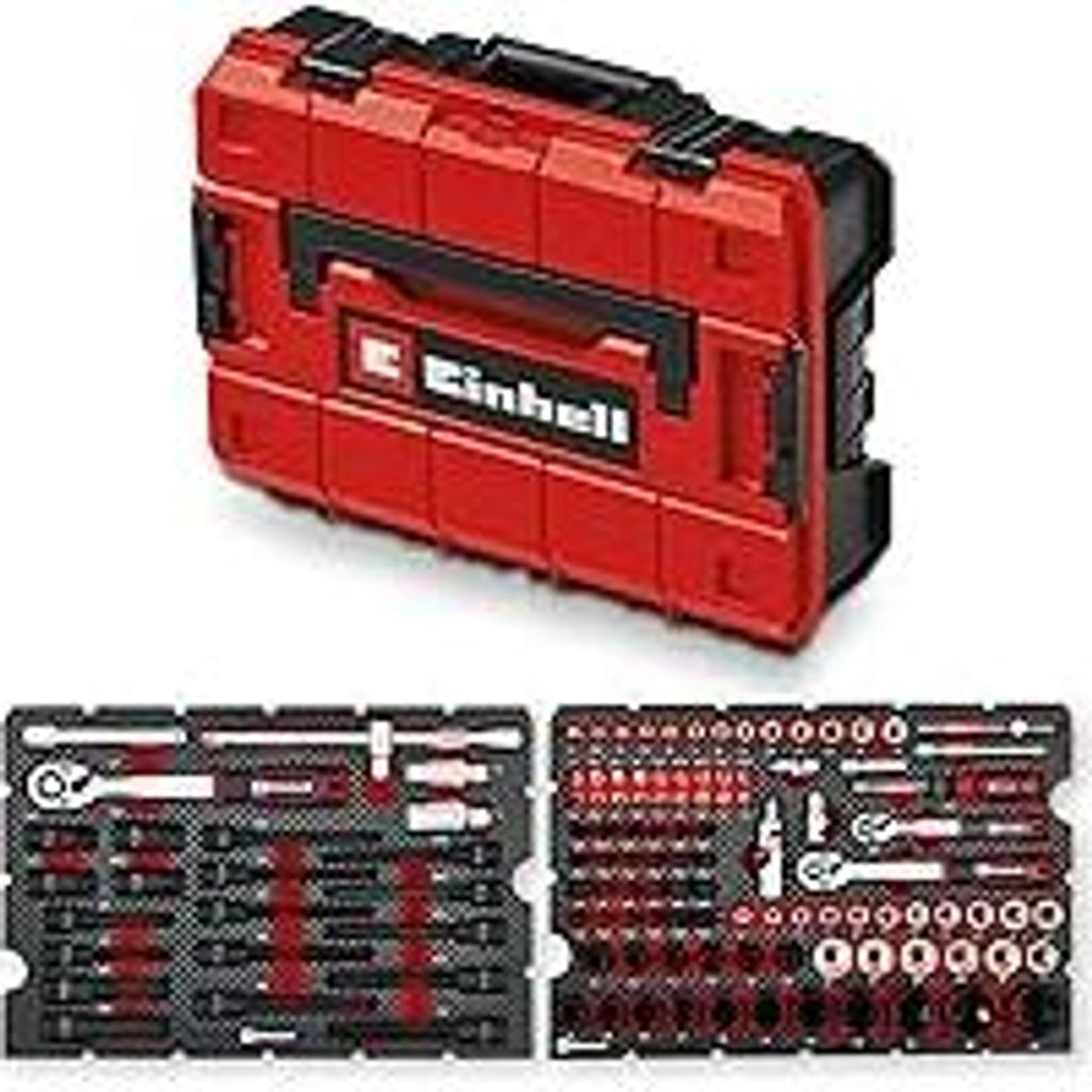 Original Einhell Werkzeugkoffer KFZ E-Case 121-tlg. (KFZ-Profi, Impact-Stecknüsse, Spezialbits, Zündkerzeneinsätze, Umschaltknarren, Systemkoffer)