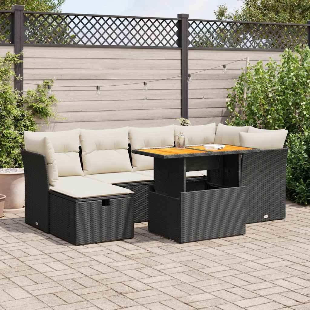 "Rabatt" 7-tlg. Garten-Sofagarnitur - mit sofa - mit Kissen Schwarz Poly Rattan - Lounge-Dining set CC12203