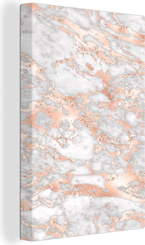 OneMillionCanvasses - Leinwandbilder - 90x140 cm, Marmor - Grau - Roségold - Luxus - Marmoroptik, Wandbilder Kunstdruck Wanddekoration - Wandsch...