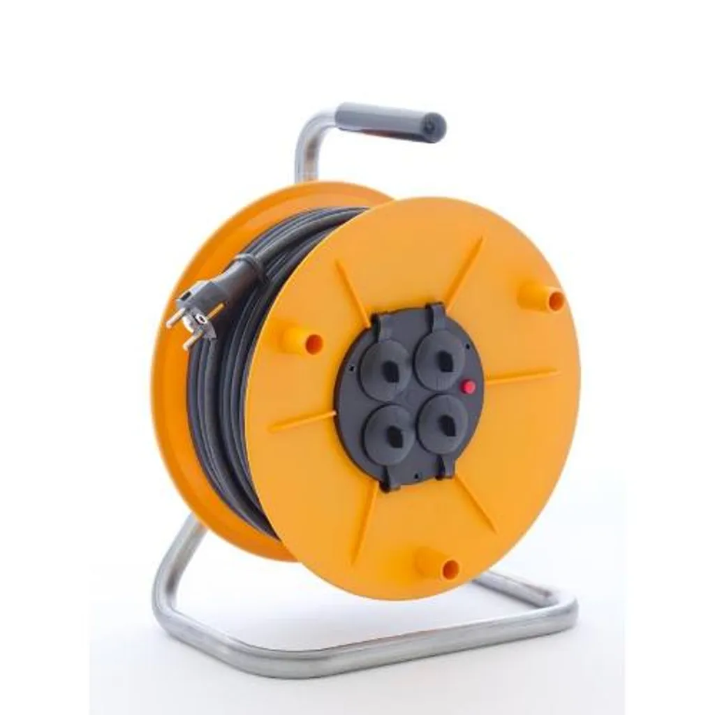 Enrouleur électrique 50m HOBBY PKB275Z avec bloc de 4 prises 230V