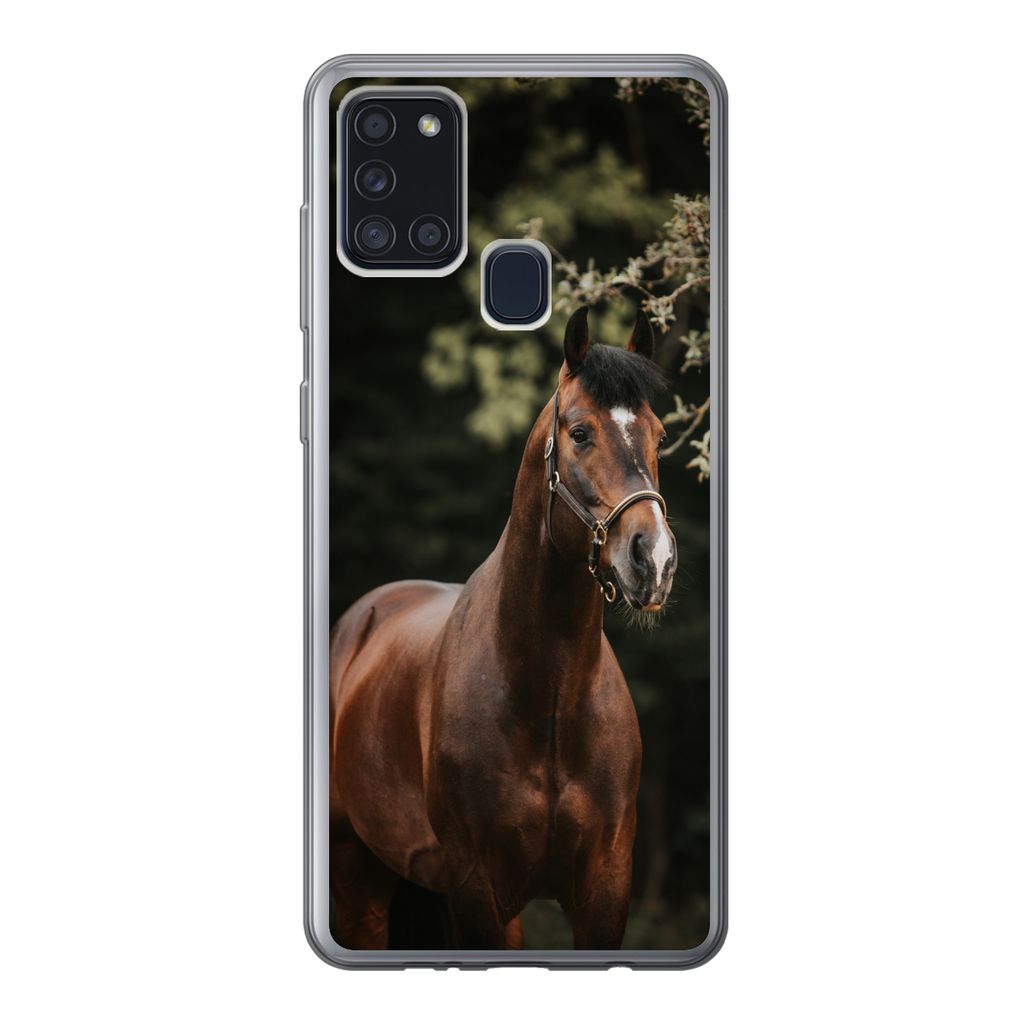 MuchoWow Handyhülle Schutzhülle Hülle für Samsung Galaxy A21s Pferd - Äste - Porträt Silikon Softcase Handy Hülle - Hartschale