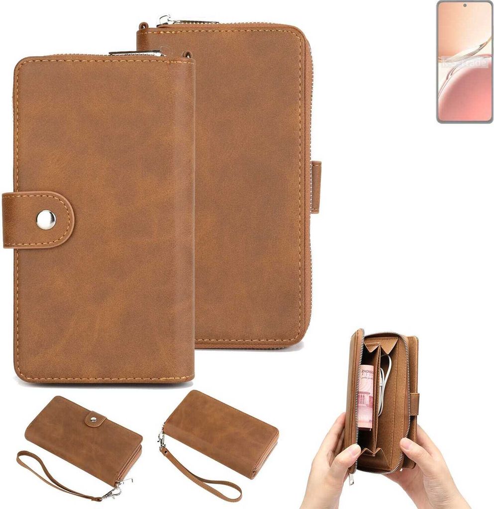 K-S-Trade Handyhülle Schutzhülle kompatibel mit Oppo Reno12 FS 4G & Portemonnee Tasche Handytasche Case Etui Geldbörse Wallet braun (1x)
