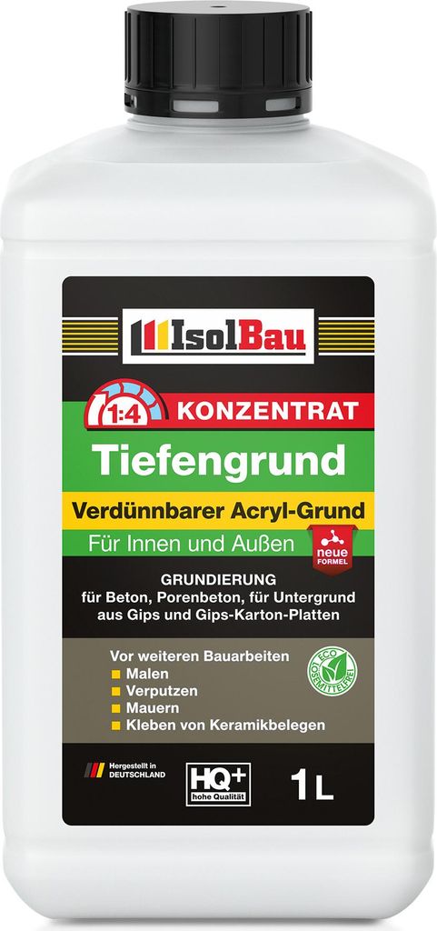 Isolbau 1 L Tiefengrund Konzentrat 1:4 - Verdünnbarer Acryl-Grund für Innen & Außen - Grundierung für Beton, Putz, Gips uvm