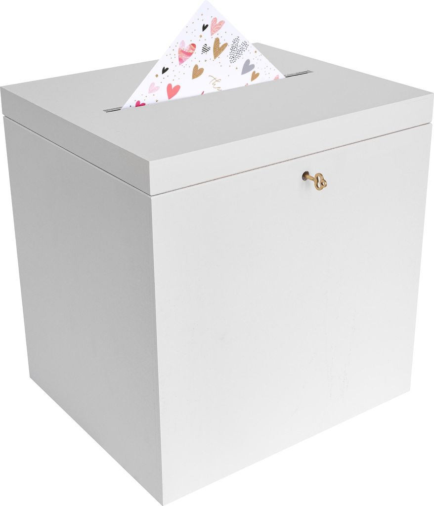 Creative Deco Boîte en Bois Blanc avec Couvercle et Clé - Image du produit 