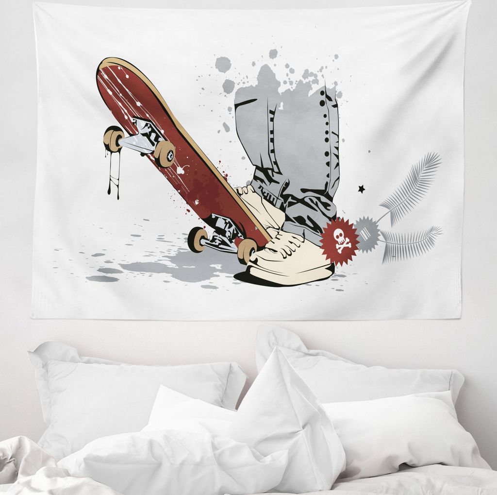 ABAKUHAUS Teen Zimmer Wandteppich, Skate und Turnschuhe aus Weiches Mikrofaser Stoff Waschbar ohne Verblassen Digitaldruck, 150 x 110 cm, Braun Creme