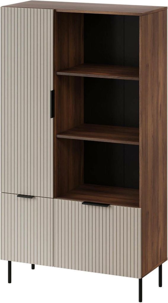 Dmora Bücherregal Mazz 165x42x90h cm Nussbraun, 6 Regale, 3 Türen