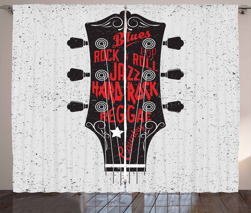 ABAKUHAUS Gitarre Rustikaler Vorhang, Blues Pop Hard Rock, Wohnzimmer Universalband Gardinen mit Schlaufen und Haken, 280 x 175 cm, Vermilion Schwa...