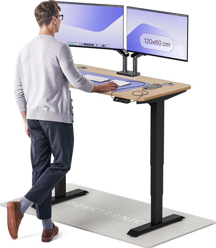 Desktronic HomePro Elektrisch höhenverstellbarer Schreibtisch 120x60cm Bambus/Schwarzmit Memory-Funktion, Anti-Kollisions Technologie, USB-A und U...