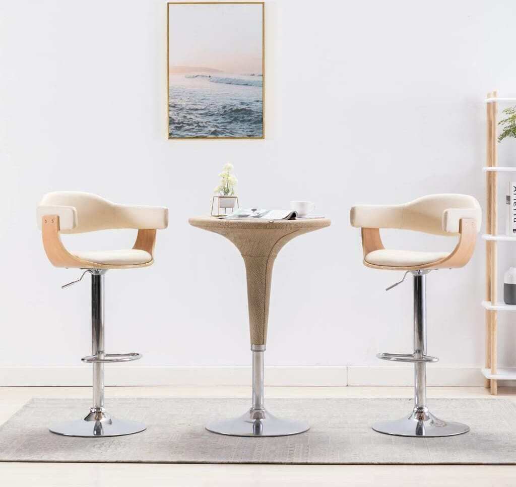 The Living Store Barhocker 2 Stk. Creme Bugholz und Kunstleder