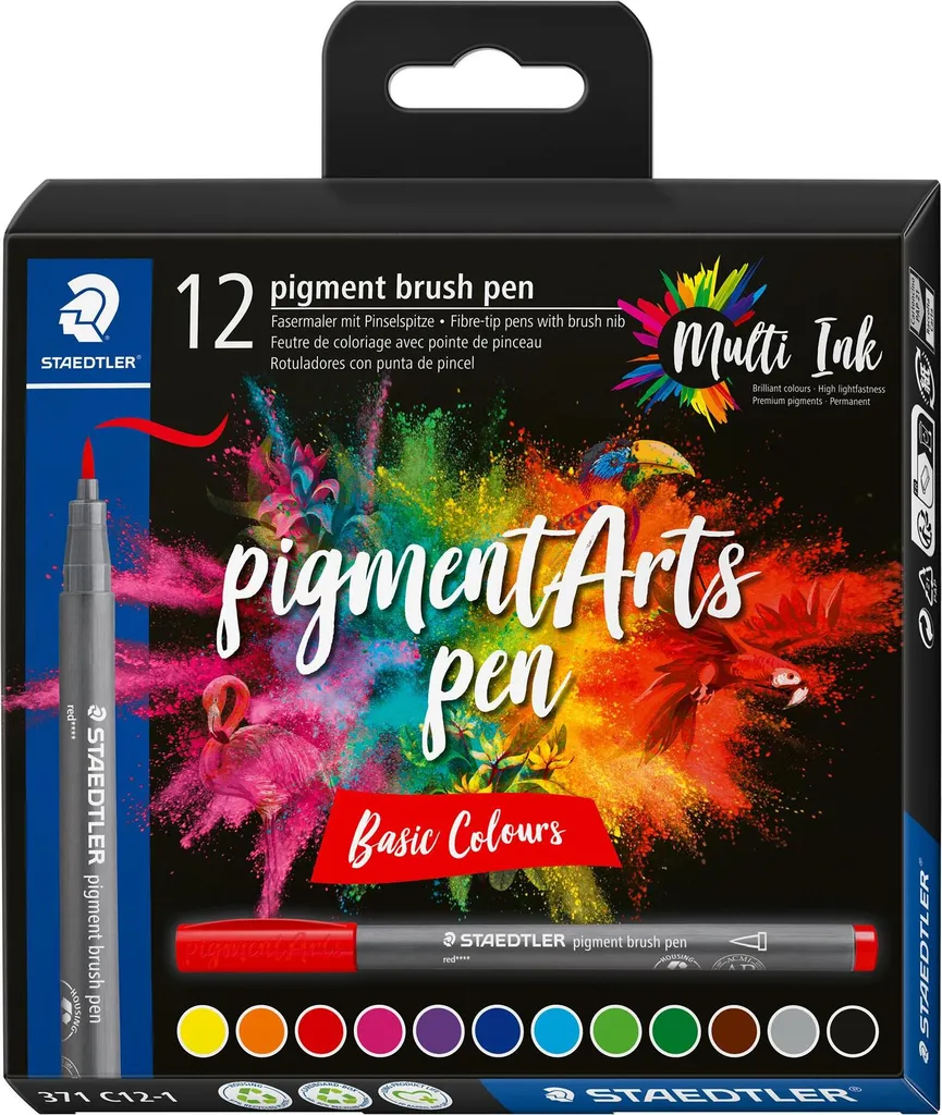 Staedtler 371 C12-1 Set 12 Penne Pennello Pigment Arts - Colori Base
