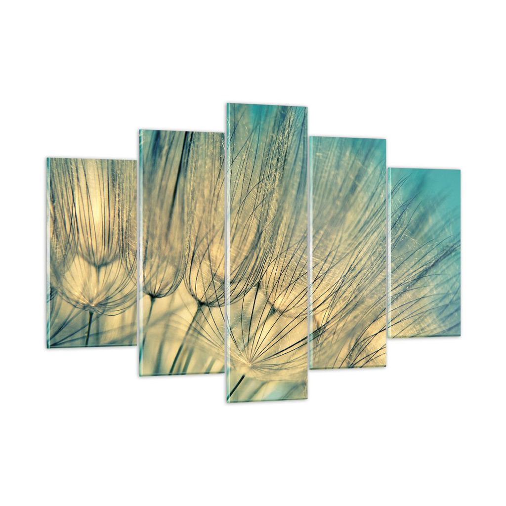 Bilder auf glas - 5 Teile - Löwenzahn Makro Löwenzahn - 150x100cm - Glasbilder - Wandbilder - Bilder - Wanddekoration aus Glas - Glas Bilder - Wa...