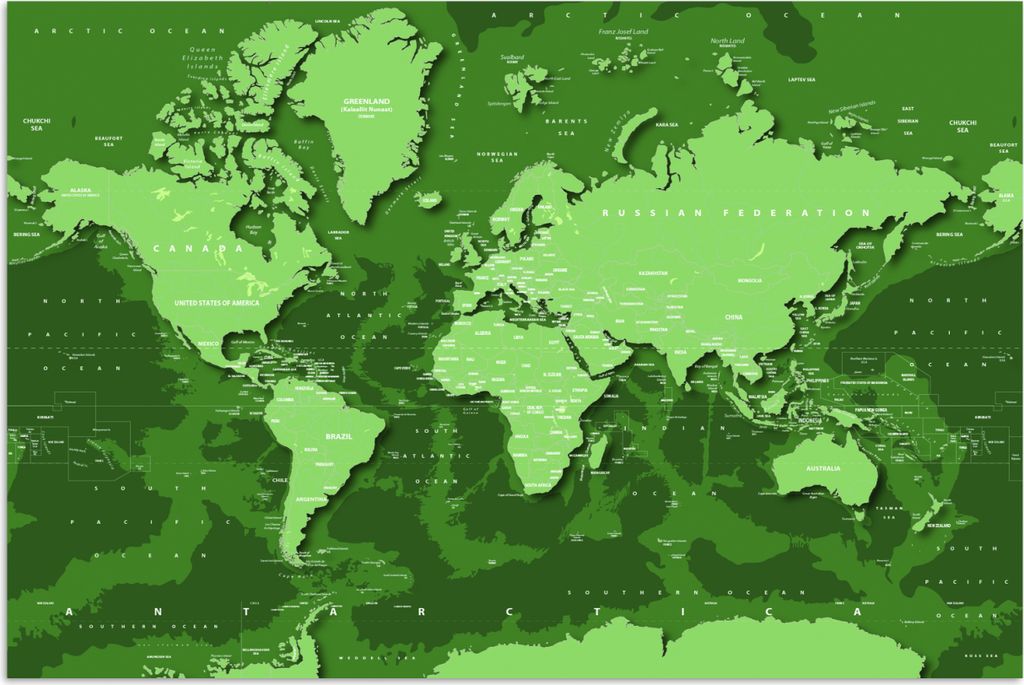 MuchoWow Poster Weltkarte - Stabil - Grün 60x40 cm - Schlafzimmerdekoration