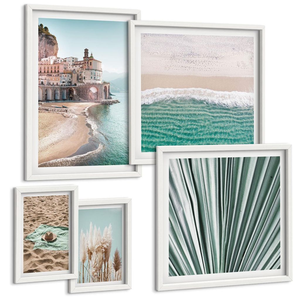 Bilder Set 5-teilig im weißen Rahmen – Wandbilder 5 Stück – gerahmte Poster für Wohnzimmer, Schlafzimmer und Flur – 50x50 cm - 40x60 cm ...