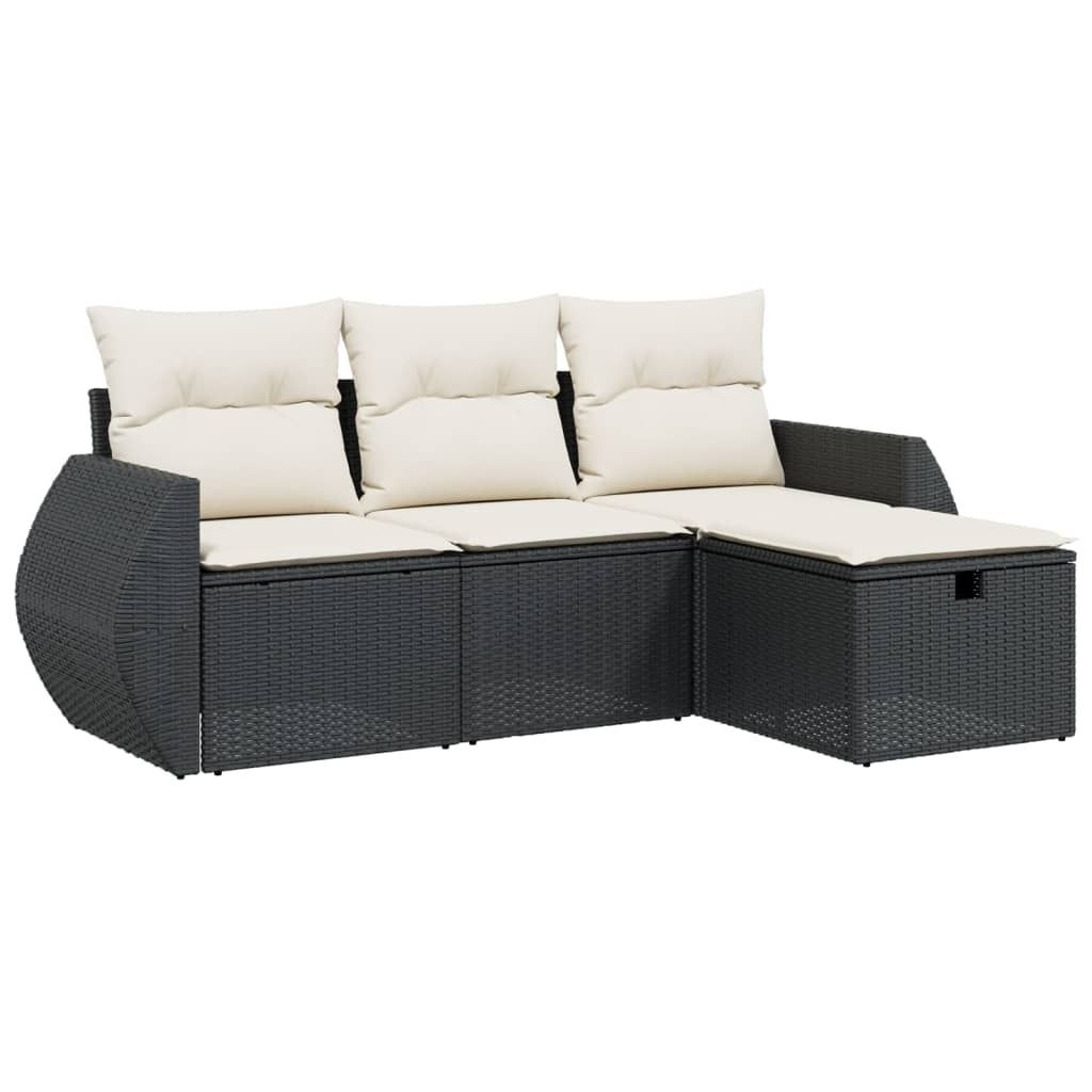 4-tlg. Garten-Sofagarnitur mit Kissen Schwarz Poly Rattan Produktbild 