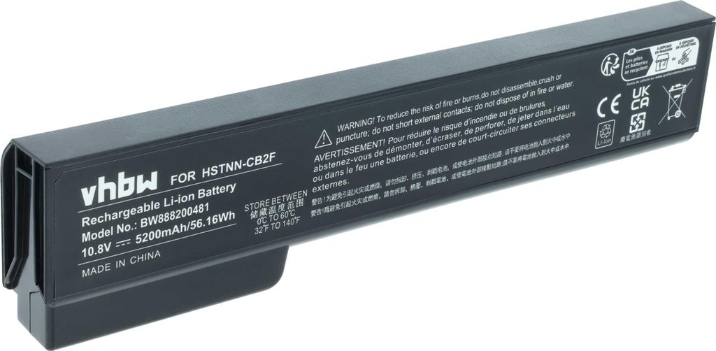 vhbw Akku kompatibel mit HP ProBook 6570b, 6360b, 6470b, 6475b, 6460b, 6465b, 6560b, 6565b Notebook (5200 mAh, 10,8 V, Li-Ion)