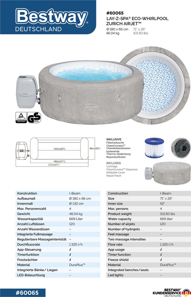Bestway® LAY-Z-SPA® ECO-Whirlpool Zurich AirJet™ Ø 180 x 66 Obrázek produktu 33