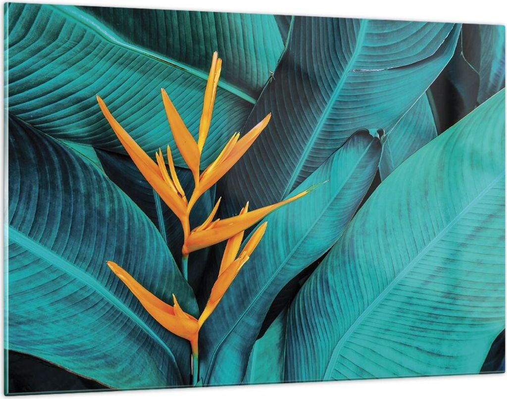 Bilder auf glas - Einteilig - Blumen Tropen Blätter - 120x80cm - Glasbilder - Wandbilder - Bilder - zum Aufhängen bereit - Wanddekoration aus Gla...