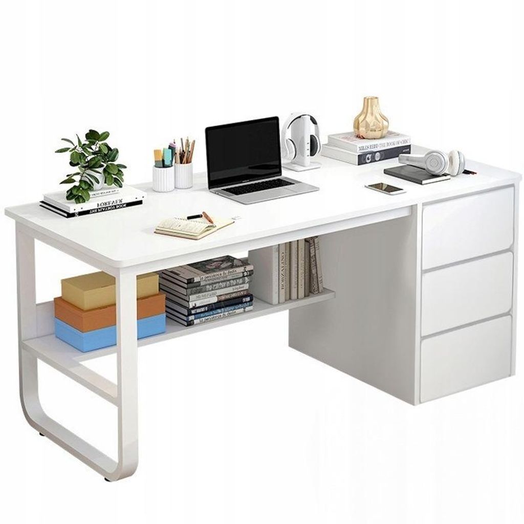 Computertisch modern weiß Loft skandinavisch große Regale Produktbild 