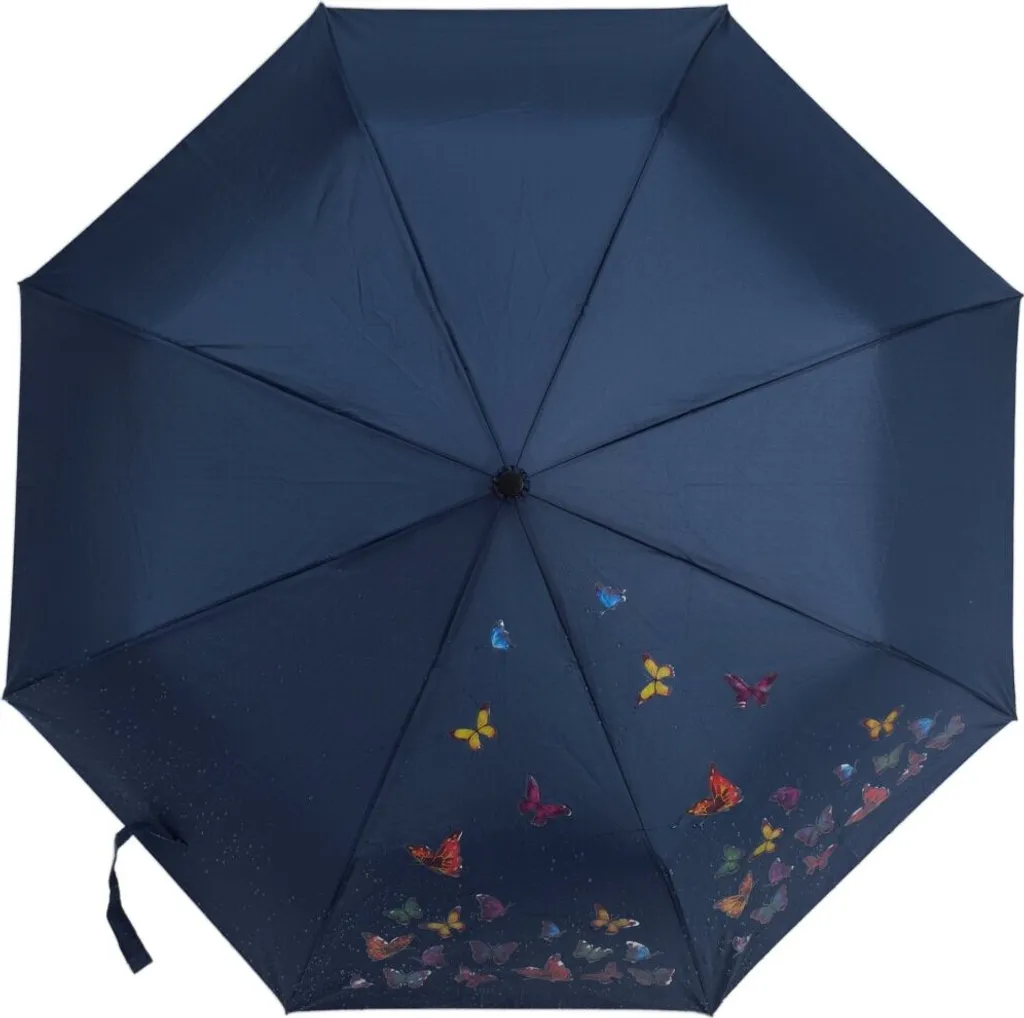 Ombrello tascabile telescopico con motivi a farfalla che cambiano colore ø100cm Blu navy