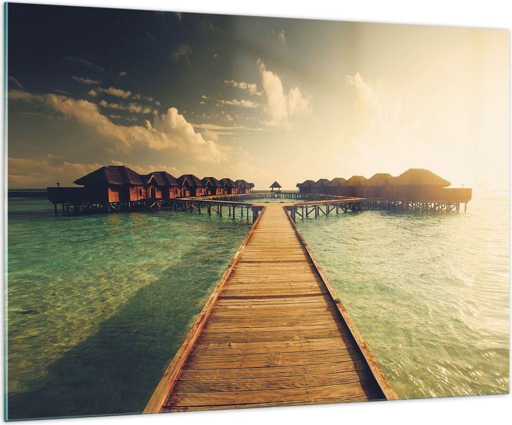 Bilder auf glas - Einteilig - Malediven Ferienhäuser Wasser - 100x70cm - Glasbilder - Wandbilder - Bilder - Wanddekoration aus Glas - Glas Bilder ...