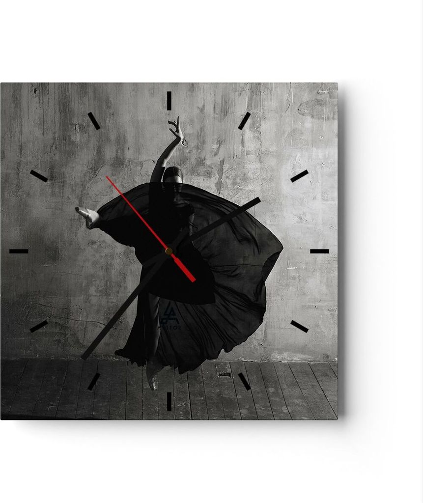 Wanduhr - Quadrat - Glasuhr - Tanz Schwarz Kleid - 40x40cm - Schleichendes Uhrwerk - Lautlos - zum Aufhängen bereit - Dekoration Modern - Wanddeko...
