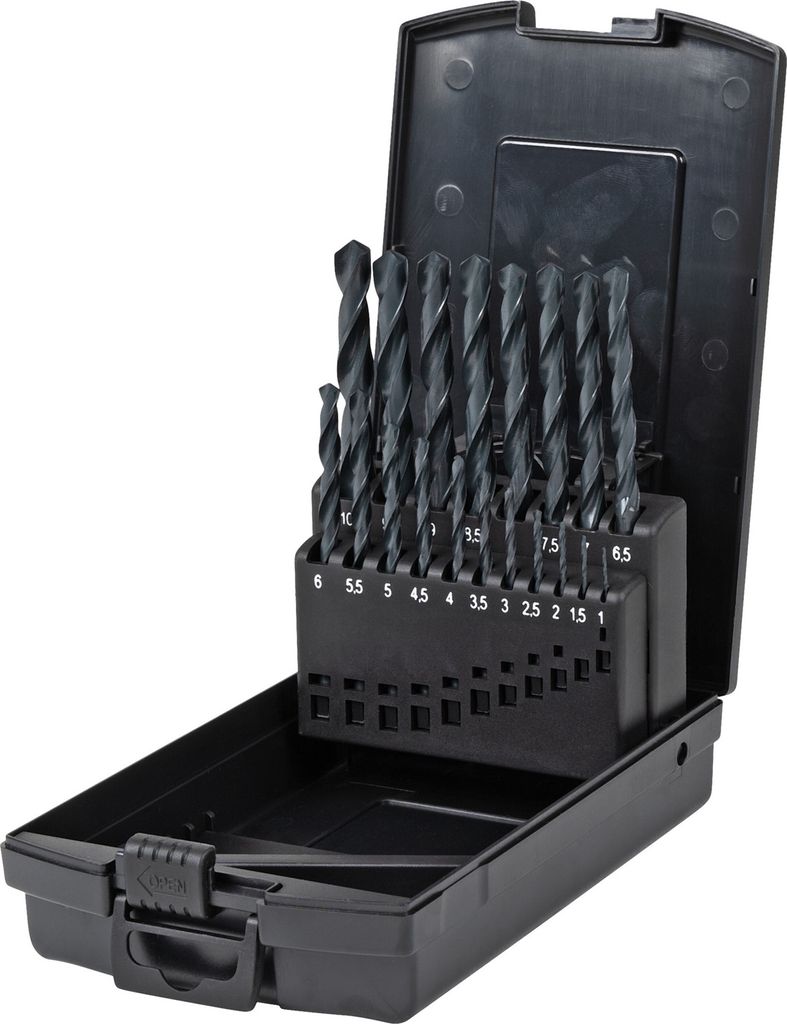 STIER Spiralbohrer Set HSS-R, 19-teilig, Basic Metallbohrer Satz, Stahlbohrer Satz, rollgewalzt, zylinderischer Schaft, Spiralnut mit Oxidbeschicht...
