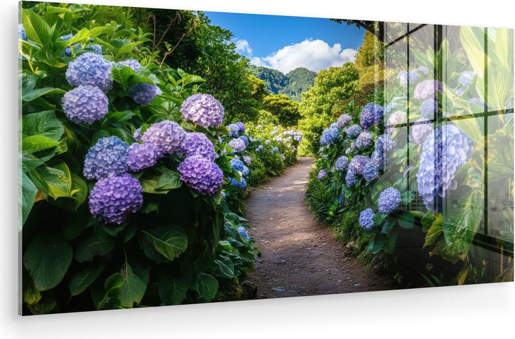 MuchoWow Glasbilder - Bilder auf Wandbild - Foto auf Glas Hortsensia - Kröte - Blumen 40x20 cm Wanddekoration aus Glas - Acrylglasbild - Acrylbild...
