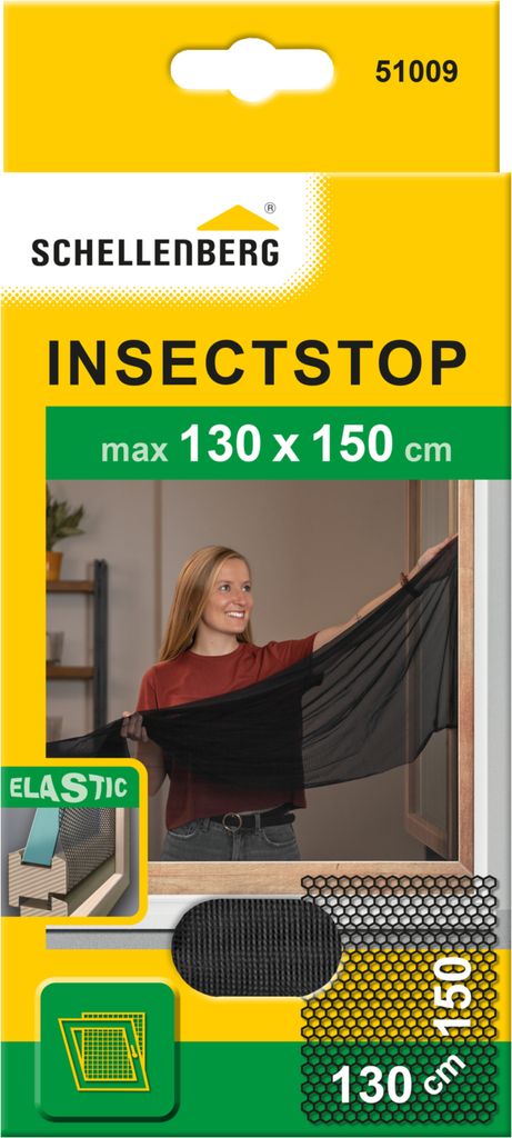 Schellenberg Fliegengitter ELASTIC, für Fenster mit Wetterschenkel, Insektenschutz ohne bohren, anthrazit, 130 x 150 cm, 51009