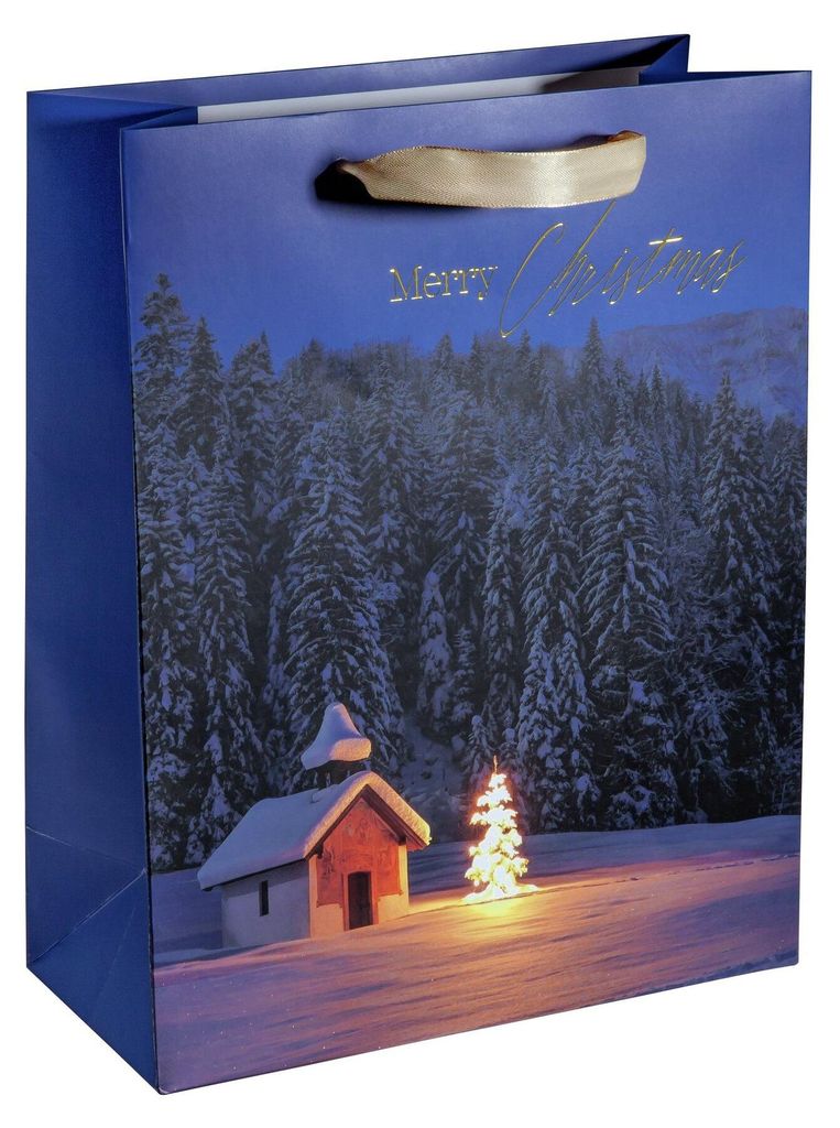 SIGEL GT115 Geschenktasche groß - blau - mit Bodeneinlage und farblich abgestimmten Seidenbandgriffen - Papier - 26 x 33 cm