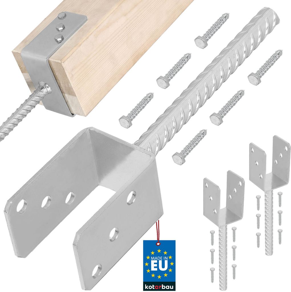 KOTARBAU 2er Set U Pfostenträger zum Einbetonieren 61mm mit Riffeldolle Pfostenanker für Zaunpfosten Pfostenschuh mit Betonanker verzinkter Stahl