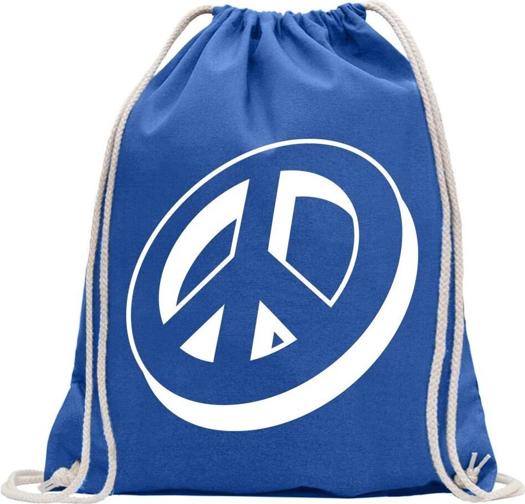 Kiwistar - Turnbeutel - royal - Peacezeichen - Friedenszeichen - Fun Rucksack Sport Beutel Gymsack Baumwolle mit Ziehgurt