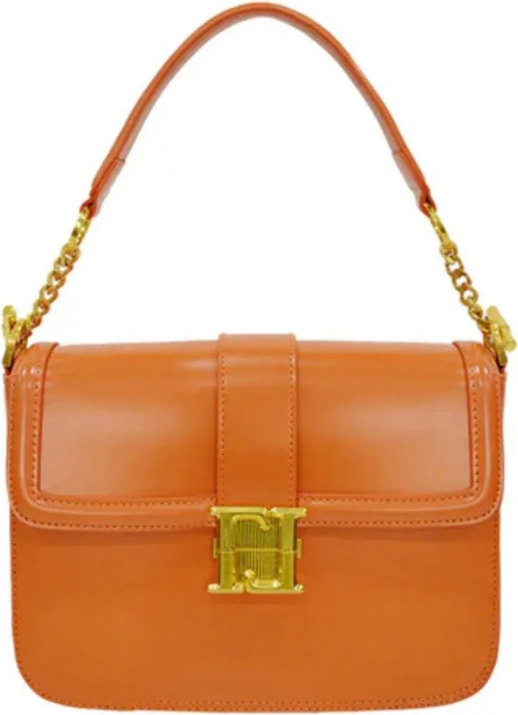 Sac à main Lamarthe Bella orange en cuir véritable modèle Postbag