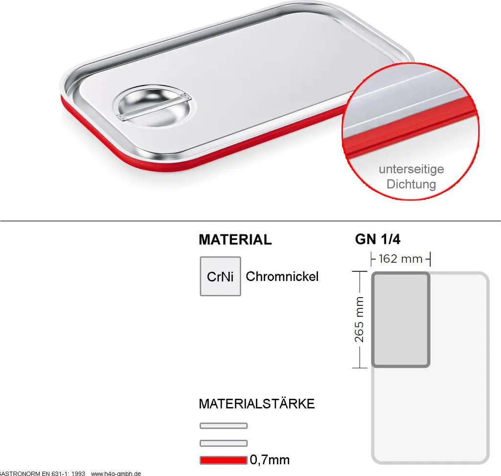 Coperchio Ermetico GN 1/4 Trasporto Gastronorm Silicone Sottopancia
