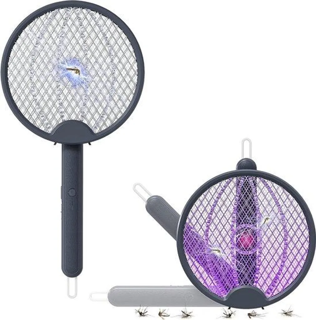 Raquette moustique électrique rechargeable avec socle et lumière LED
