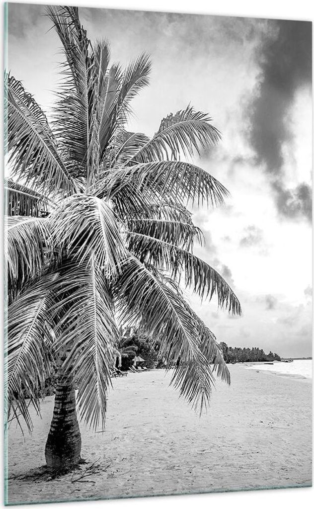 Bilder auf glas - Einteilig - Monochrom Strand Wolken - 70x100cm - Glasbilder - Wandbilder - Bilder - zum Aufhängen bereit - Wanddekoration aus Gl...